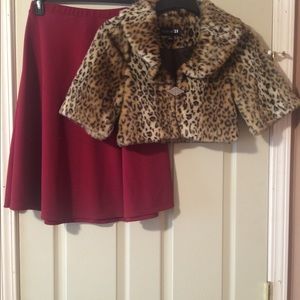 Deep red high waisted skater skirt.